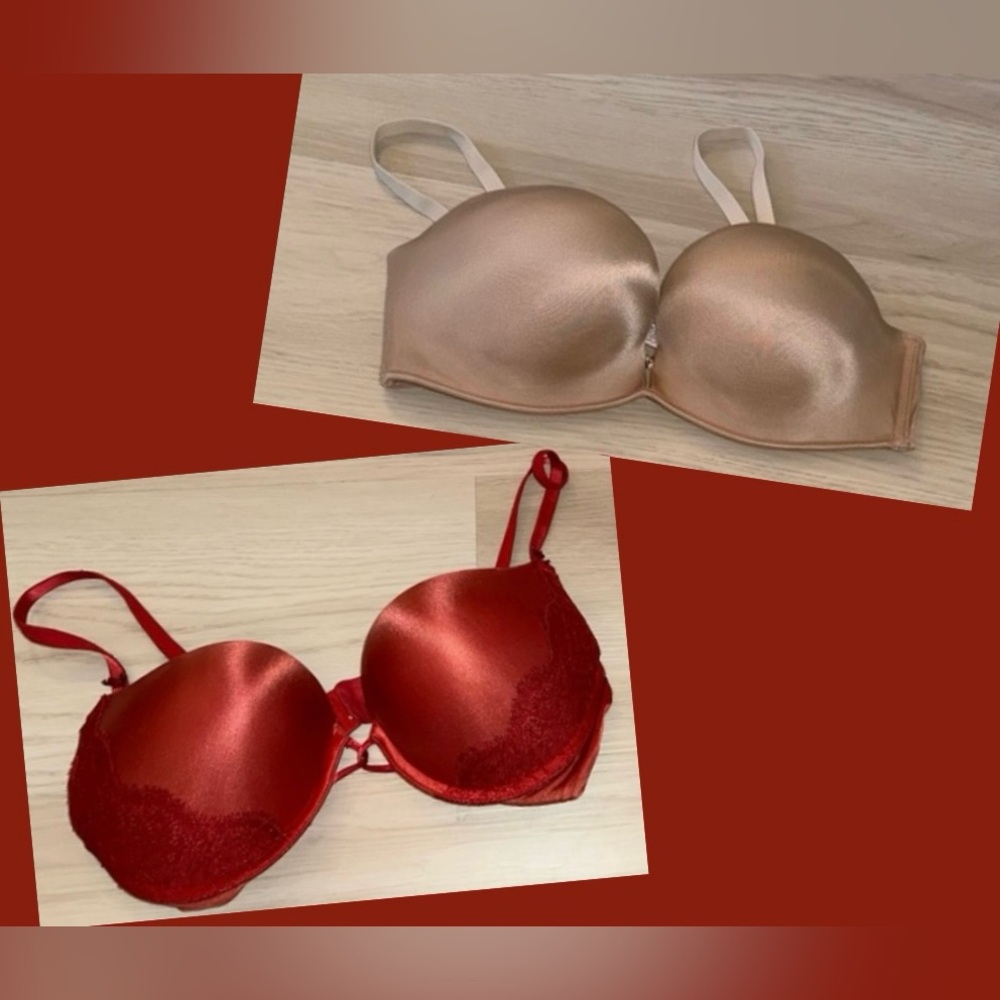 Lot Of 2 Victorias Secret Bombshell Multi-Way & Bombshell Plunge 36C Satin Bras